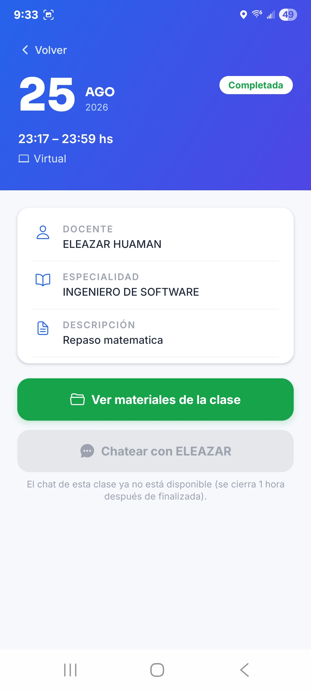 Detalle de una asesoría agendada